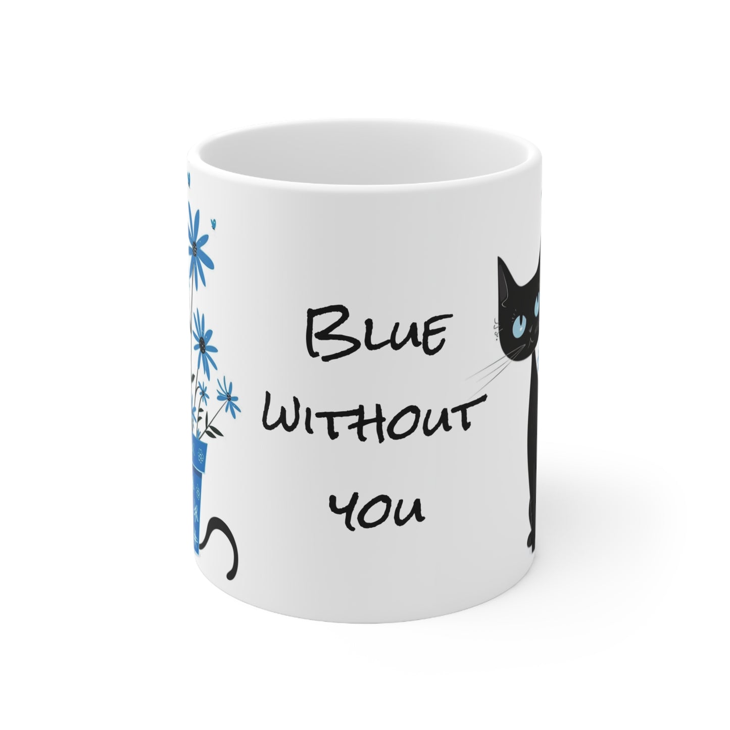 Black Cat and the Plant Pot White Ceramic Coffee Mug, Kitten Coffee Cup, Goft for Her, Mother's Day, Gift Idea,11oz - Homevalley.co.uk