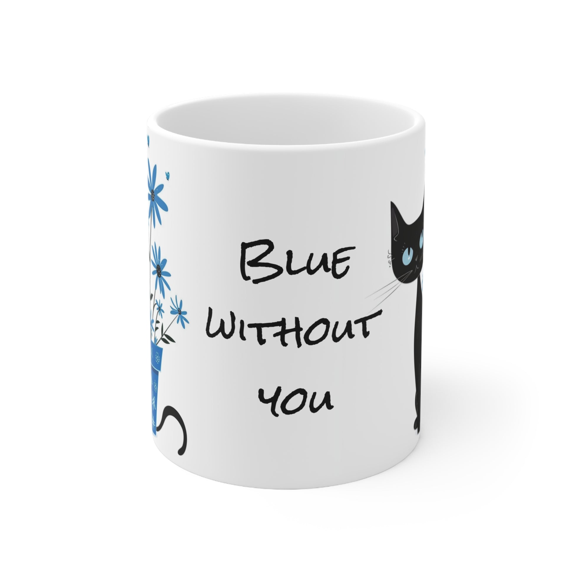 Black Cat and the Plant Pot White Ceramic Coffee Mug, Kitten Coffee Cup, Goft for Her, Mother's Day, Gift Idea,11oz - Homevalley.co.uk