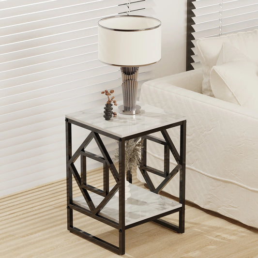 Black Frame White Marble Top Side End Bedside Table Nightstand - Homevalley.co.uk