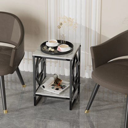 Black Frame White Marble Top Side End Bedside Table Nightstand - Homevalley.co.uk
