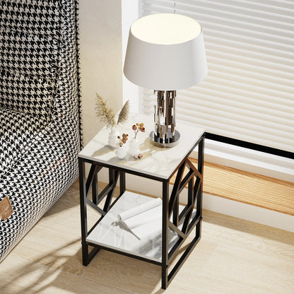 Black Frame White Marble Top Side End Bedside Table Nightstand - Homevalley.co.uk