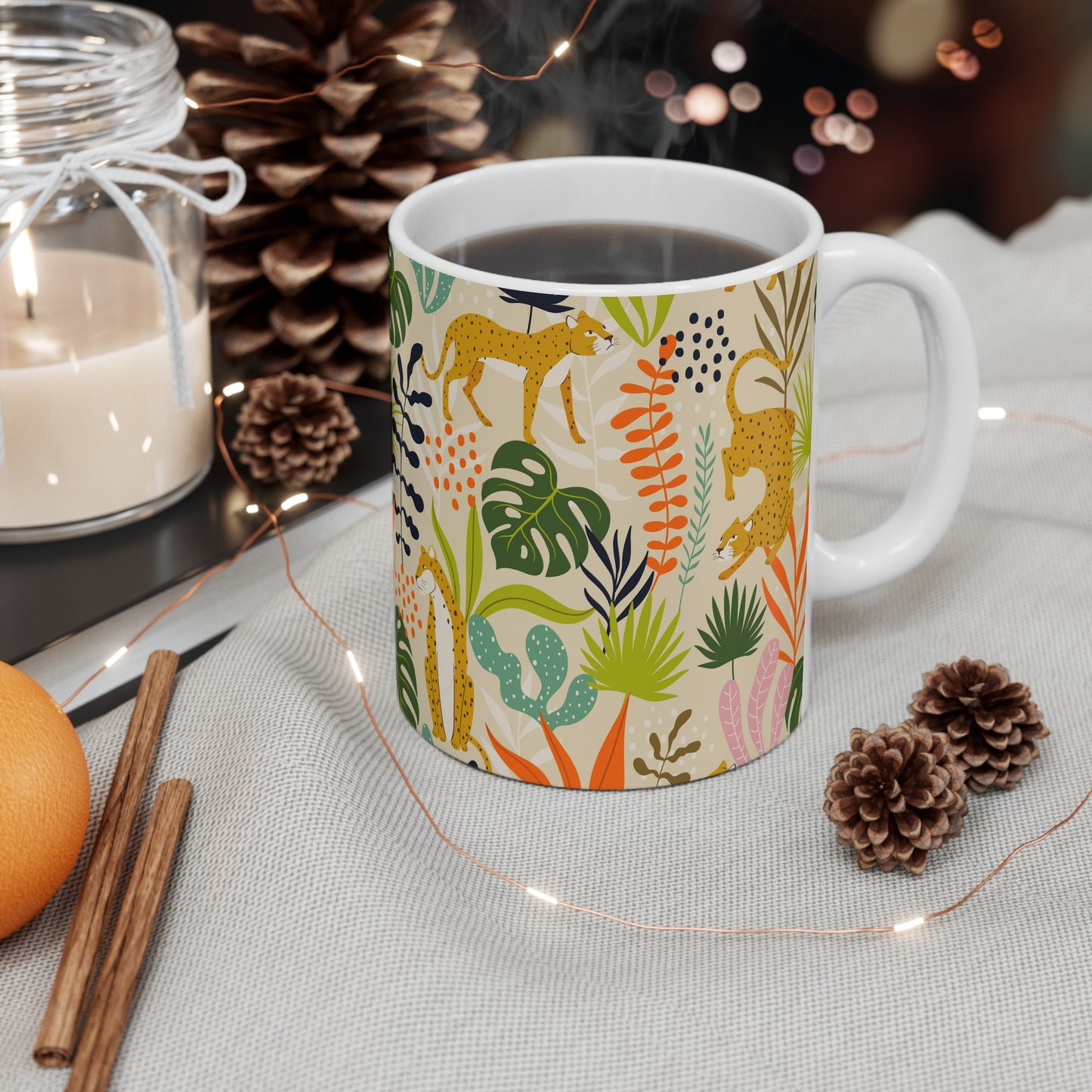 Botanical White Coffee Mug, Floral Tea Cup, Gift for Her, Gift for Friend, Gift Idea, 11oz - Homevalley.co.uk