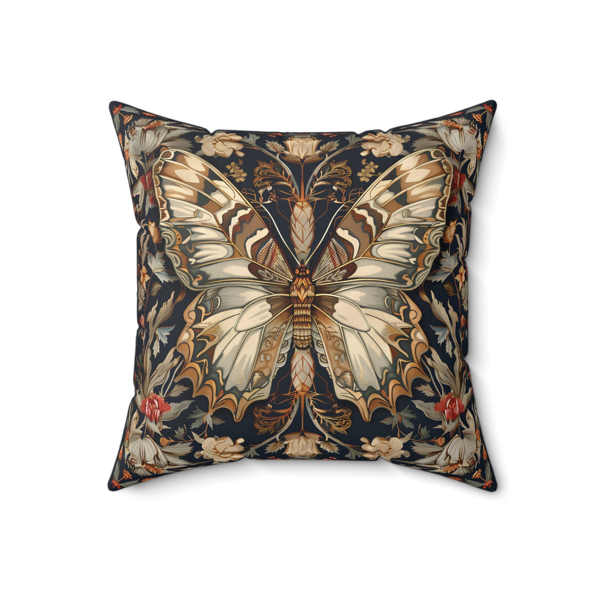 Butterfly Design Square Pillow, Butterflies and Flowers, insert included - Homevalley.co.uk