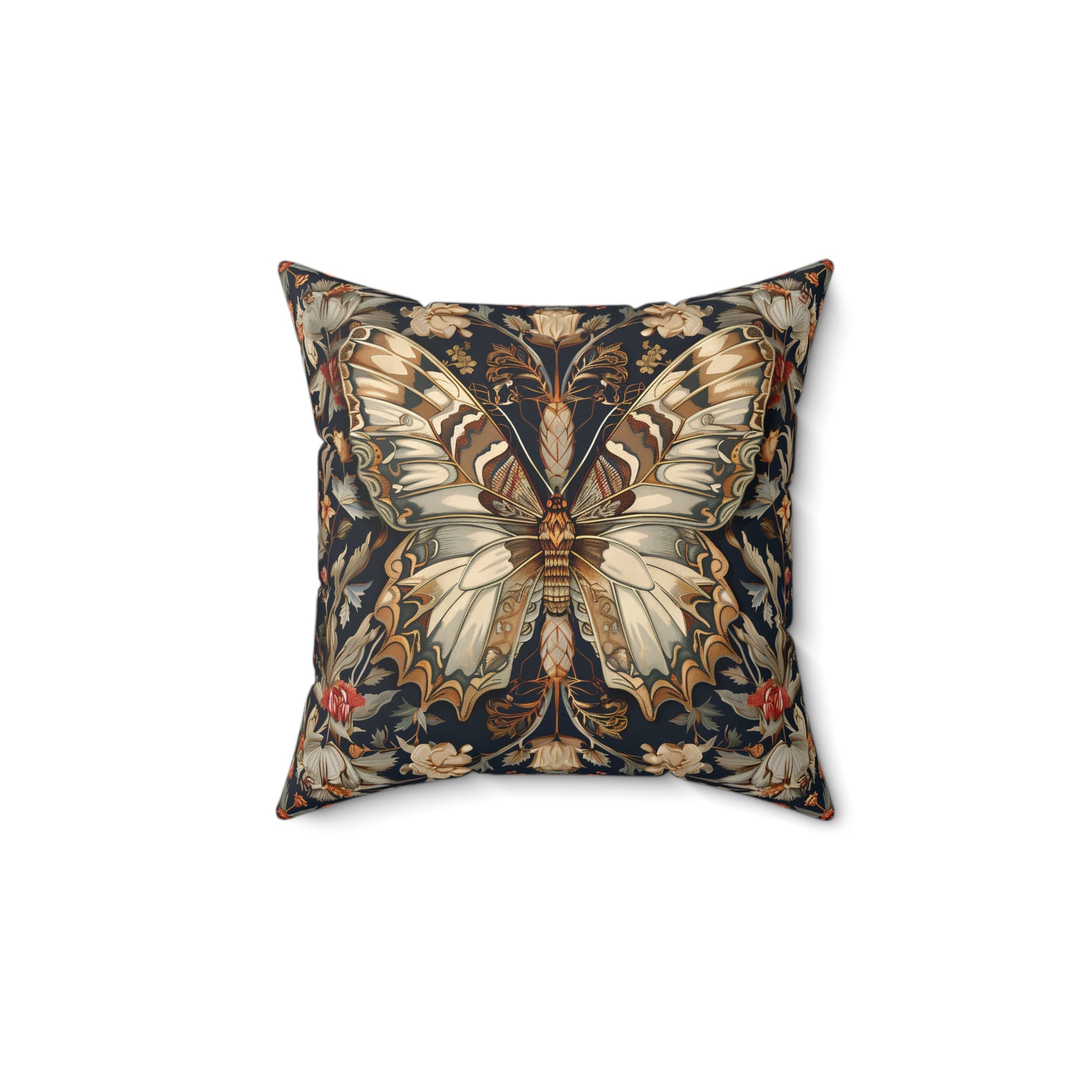 Butterfly Design Square Pillow, Butterflies and Flowers, insert included - Homevalley.co.uk