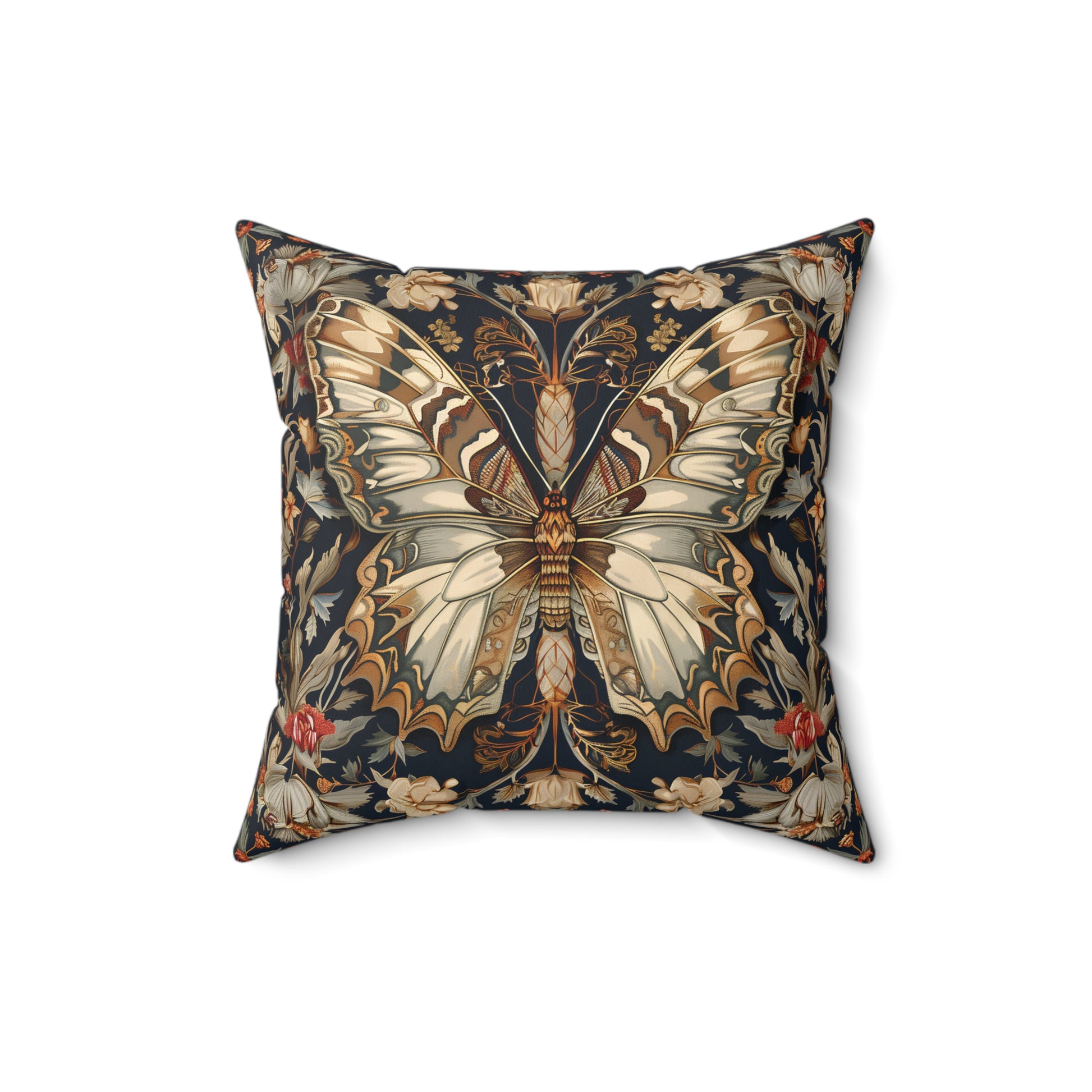 Butterfly Design Square Pillow, Butterflies and Flowers, insert included - Homevalley.co.uk