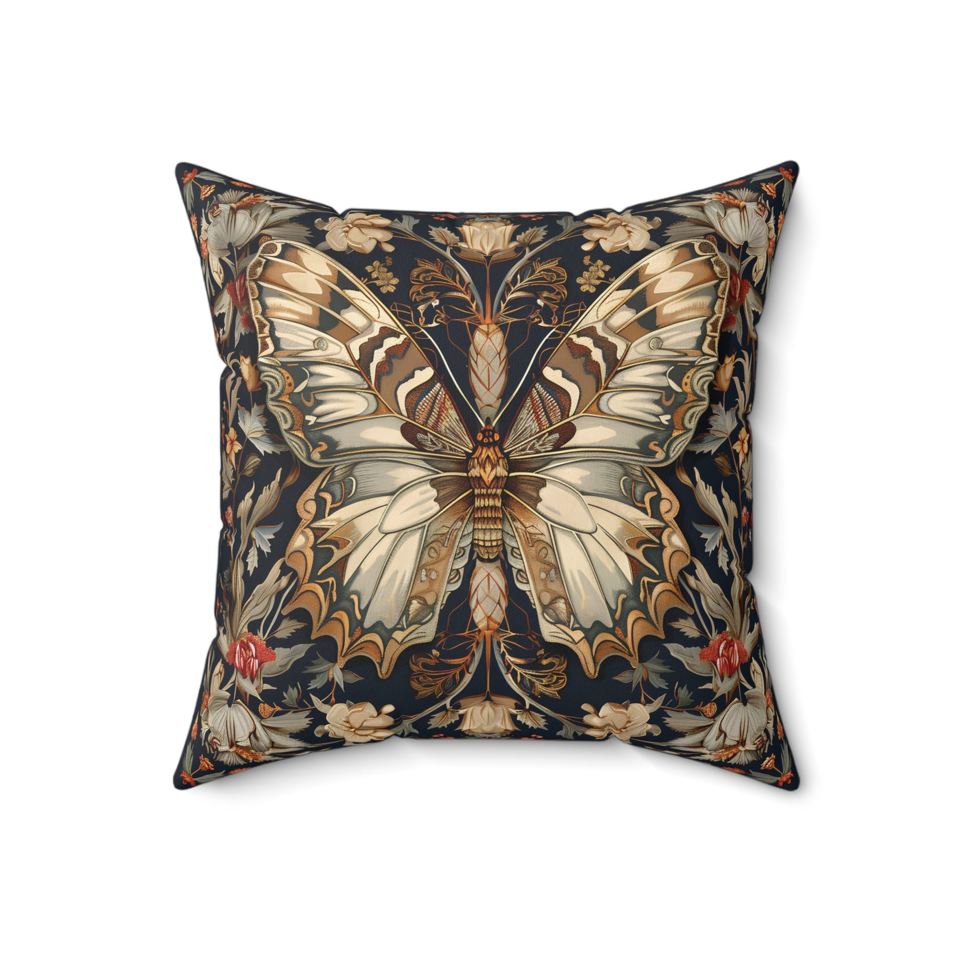 Butterfly Design Square Pillow, Butterflies and Flowers, insert included - Homevalley.co.uk