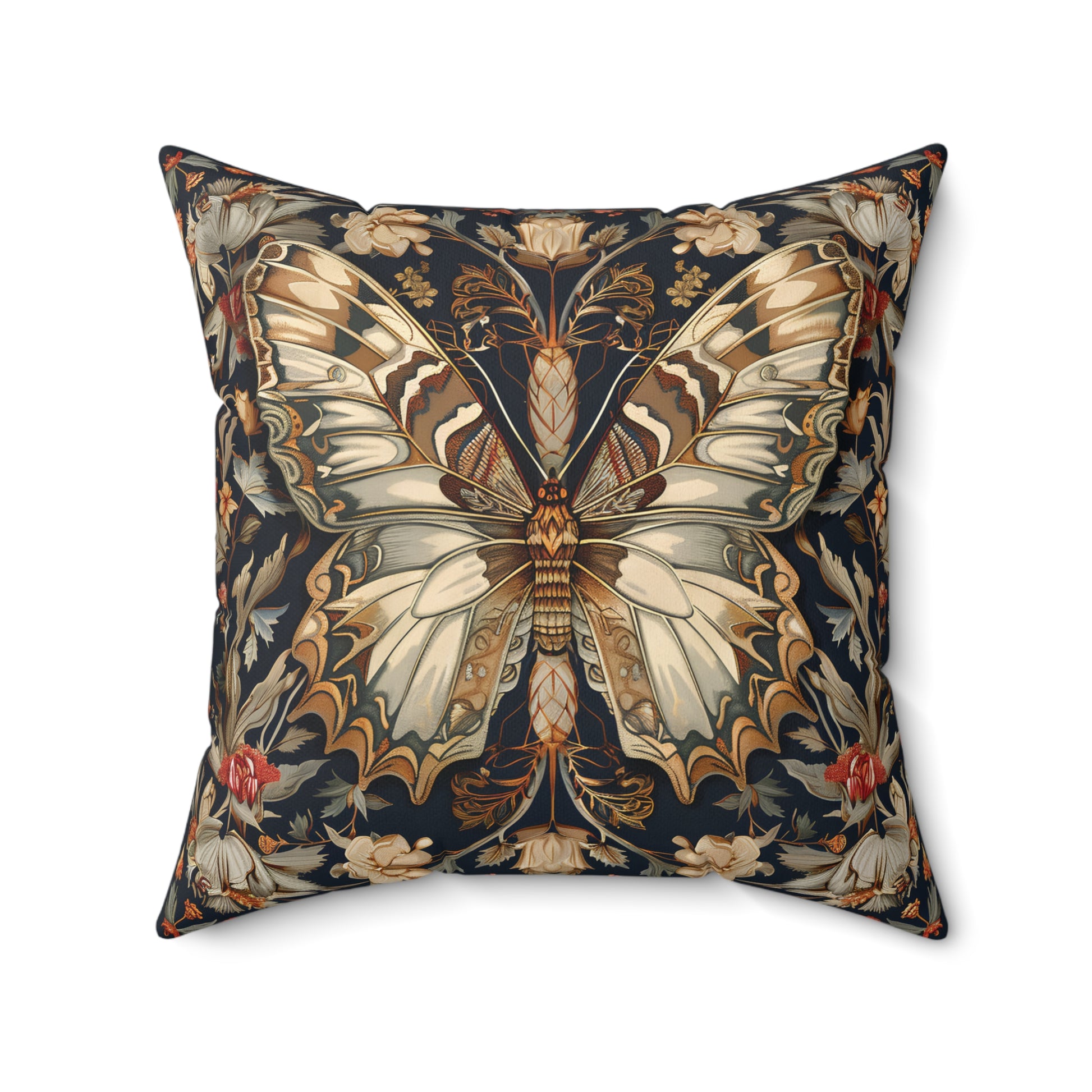 Butterfly Design Square Pillow, Butterflies and Flowers, insert included - Homevalley.co.uk