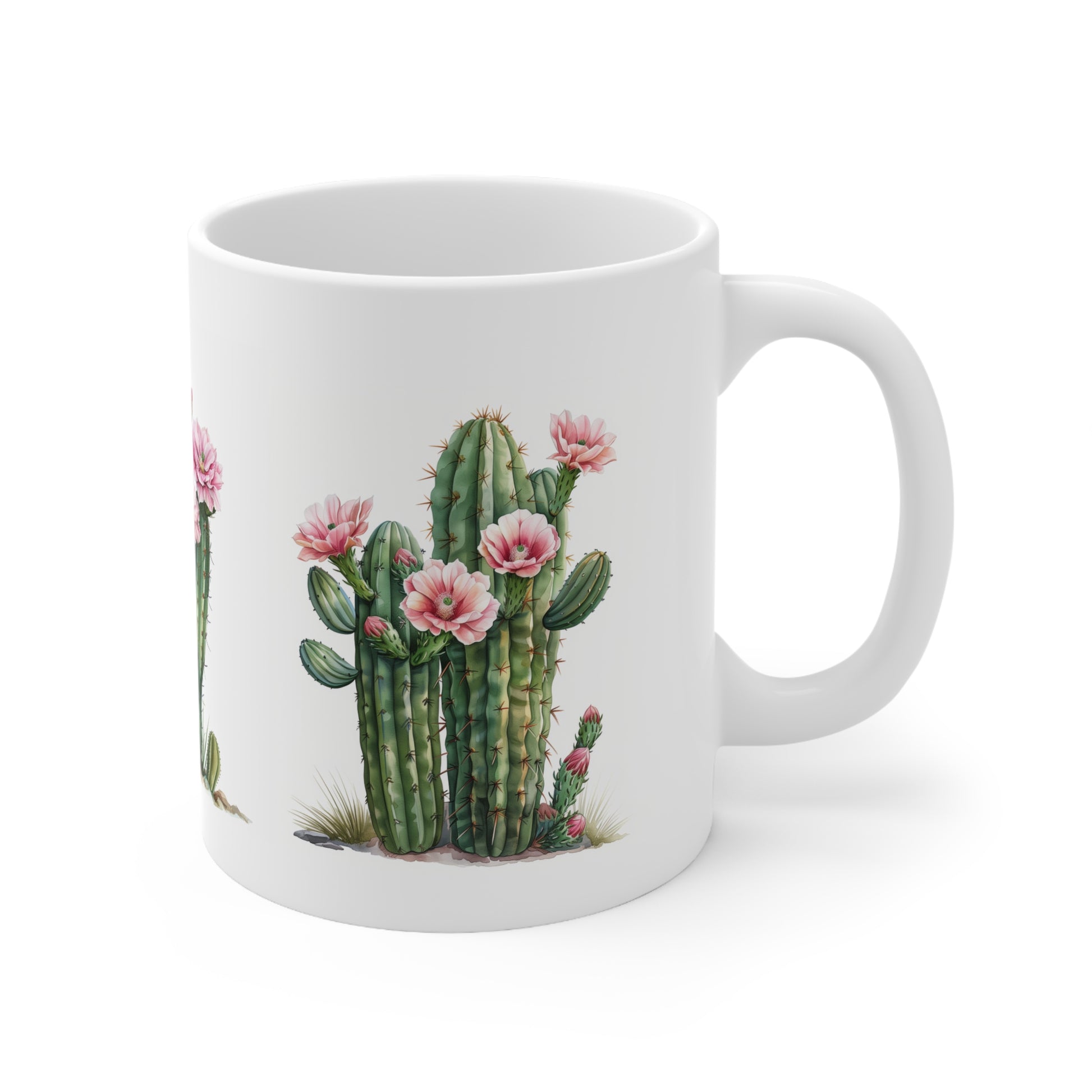Cactus with Pink Flowers Coffee Cup, Floral Coffee Mug, Cactus Tea Cup, 11oz - Homevalley.co.uk