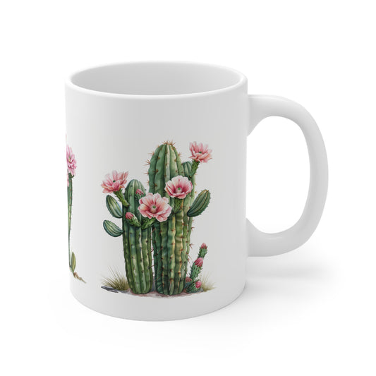 Cactus with Pink Flowers Coffee Cup, Floral Coffee Mug, Cactus Tea Cup, 11oz - Homevalley.co.uk