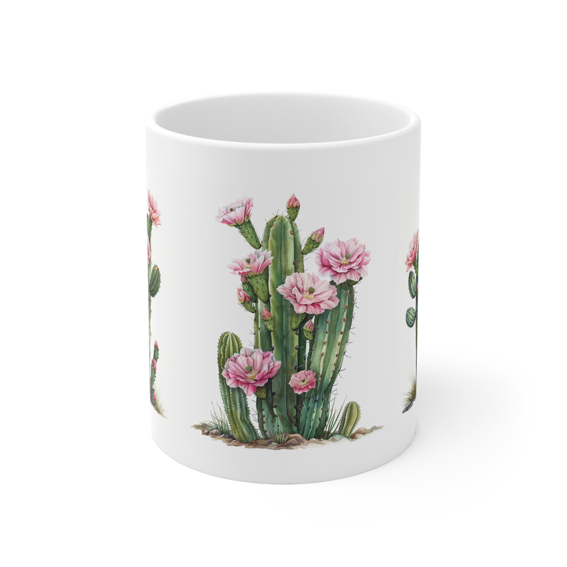 Cactus with Pink Flowers Coffee Cup, Floral Coffee Mug, Cactus Tea Cup, 11oz - Homevalley.co.uk