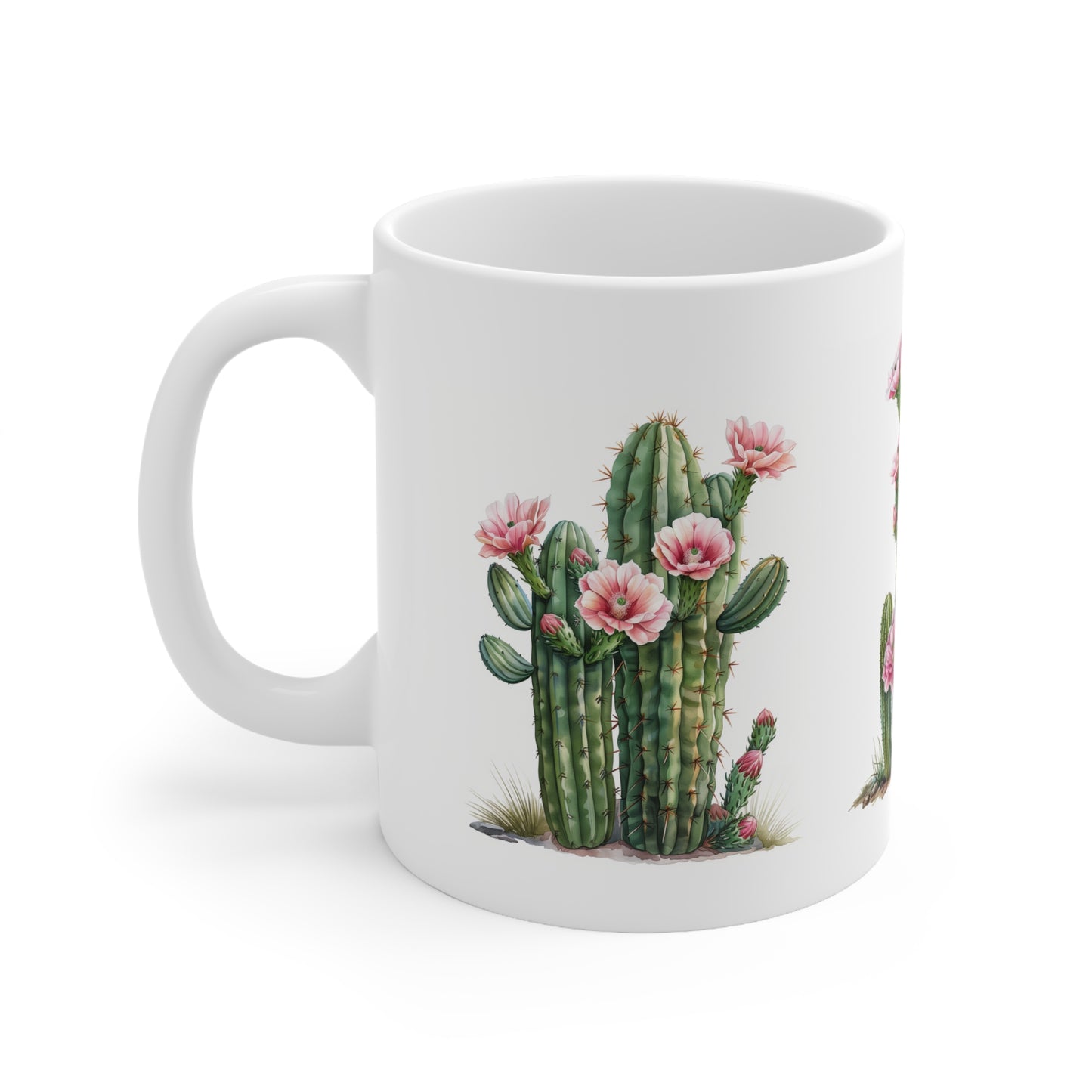 Cactus with Pink Flowers Coffee Cup, Floral Coffee Mug, Cactus Tea Cup, 11oz - Homevalley.co.uk