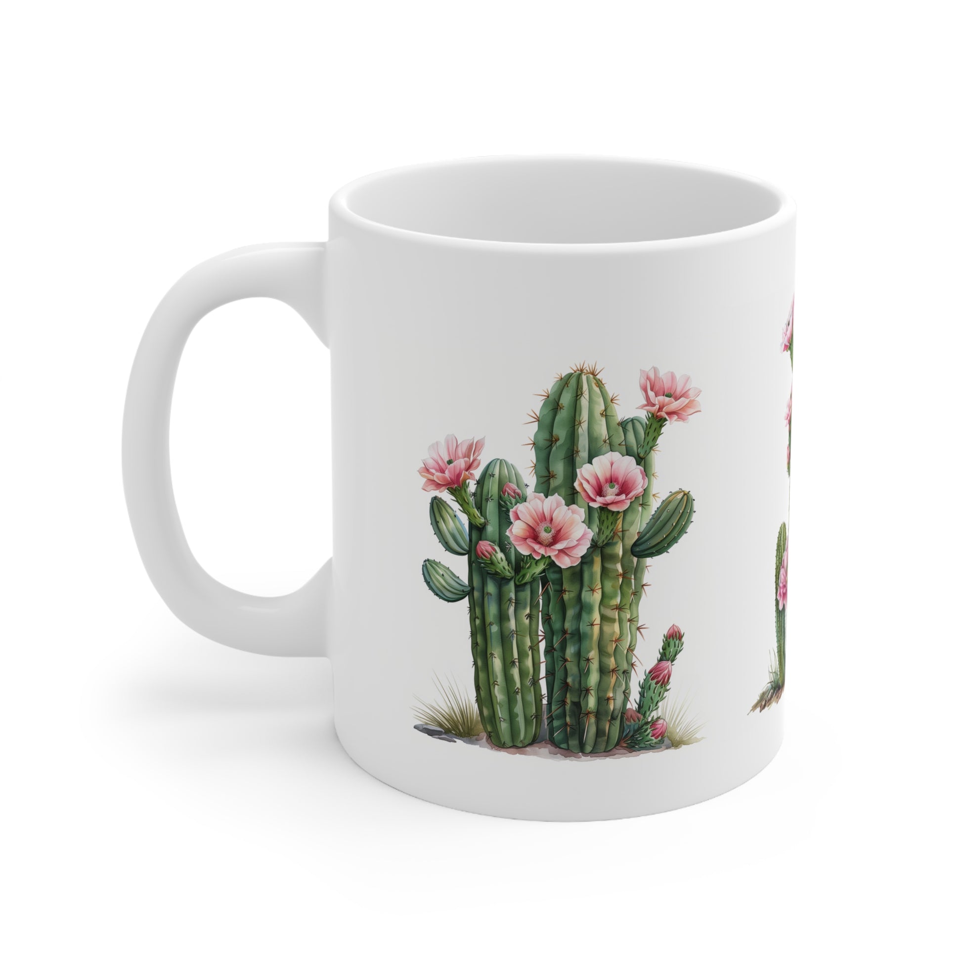Cactus with Pink Flowers Coffee Cup, Floral Coffee Mug, Cactus Tea Cup, 11oz - Homevalley.co.uk