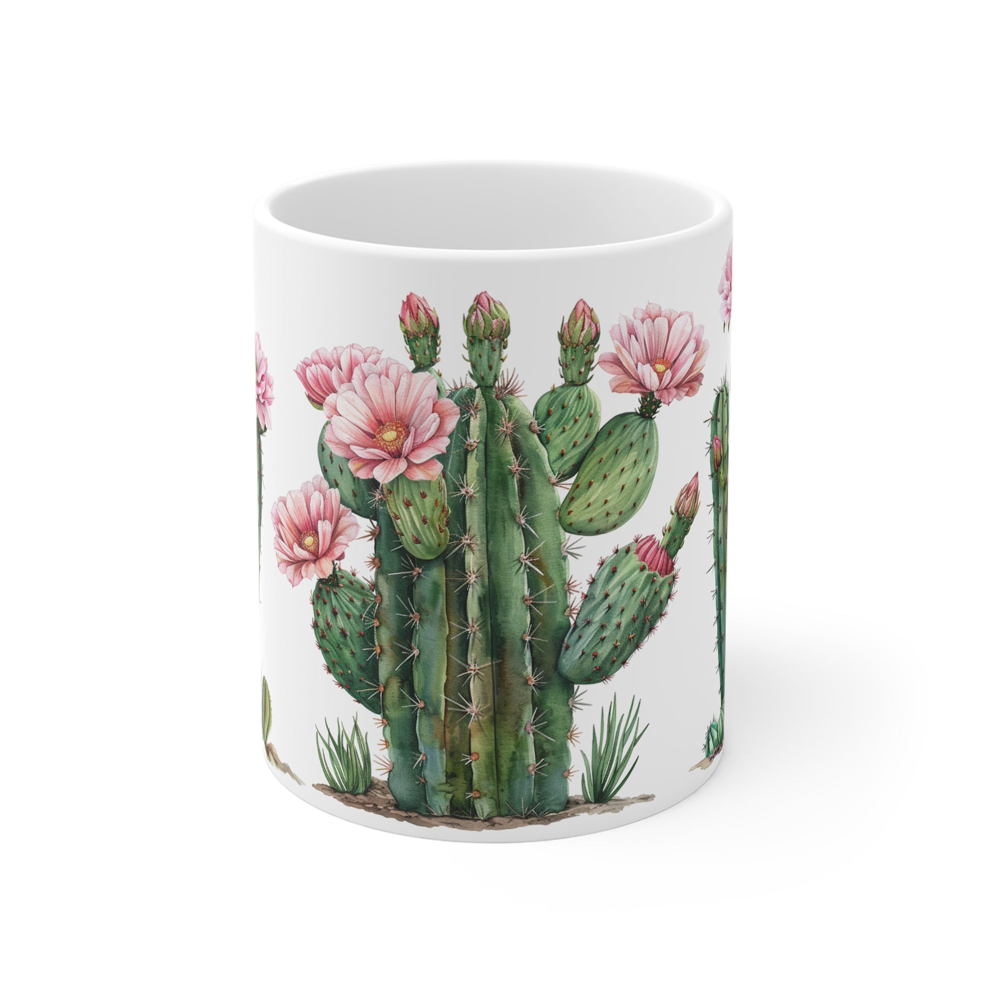 Cactus with Pink Flowers White Coffee Mug, Cactus Coffee Cup, Cactus Tea Cup, Gift for Her, Birthday Gift, 11oz - Homevalley.co.uk