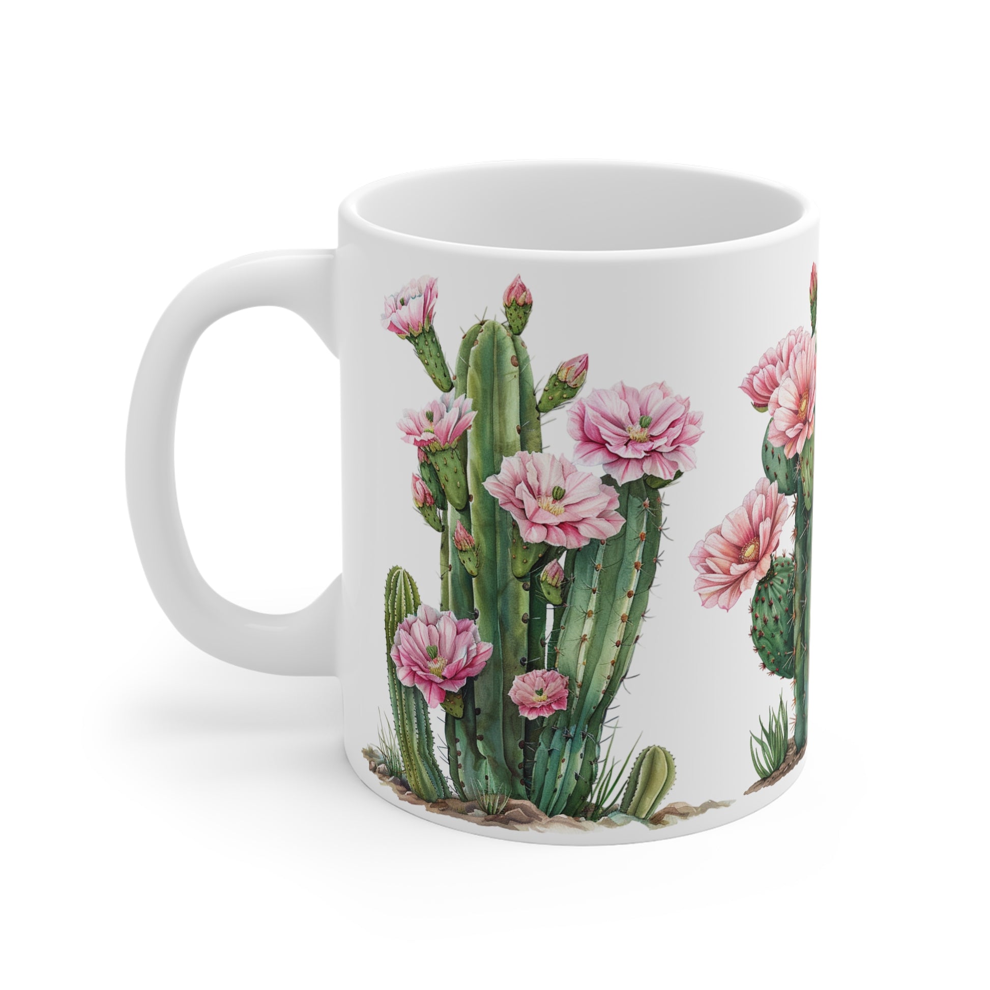 Cactus with Pink Flowers White Coffee Mug, Cactus Coffee Cup, Cactus Tea Cup, Gift for Her, Birthday Gift, 11oz - Homevalley.co.uk