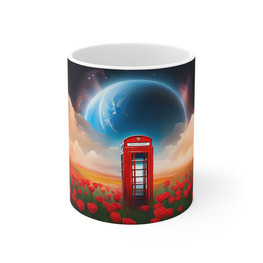 CALL HOME Telephone Box on The Moon Coffee Mug Tea Mug, 11oz - Homevalley.co.uk