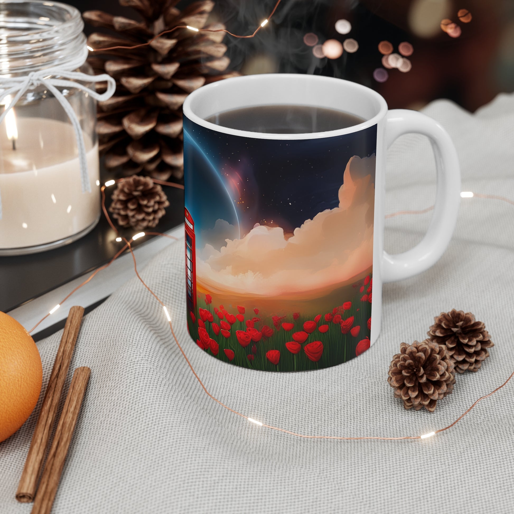 CALL HOME Telephone Box on The Moon Coffee Mug Tea Mug, 11oz - Homevalley.co.uk