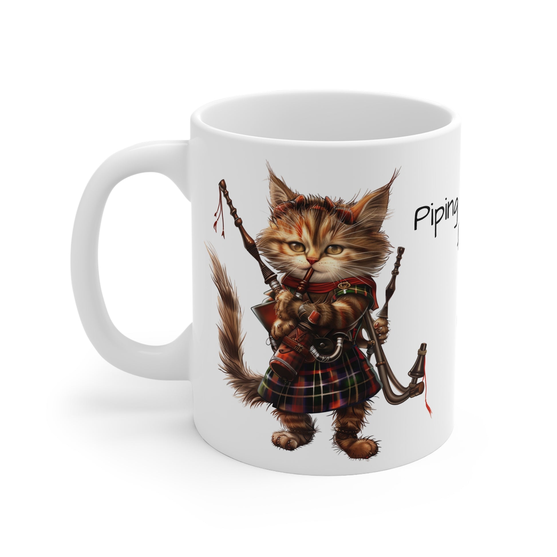 Cat Playing Bagpipes, White Coffee Mug, Funny Cat Coffee Cup, Tea Cup, Gift for Her, Gift for Friend, Gift for a Cat Lover, 11oz - Homevalley.co.uk