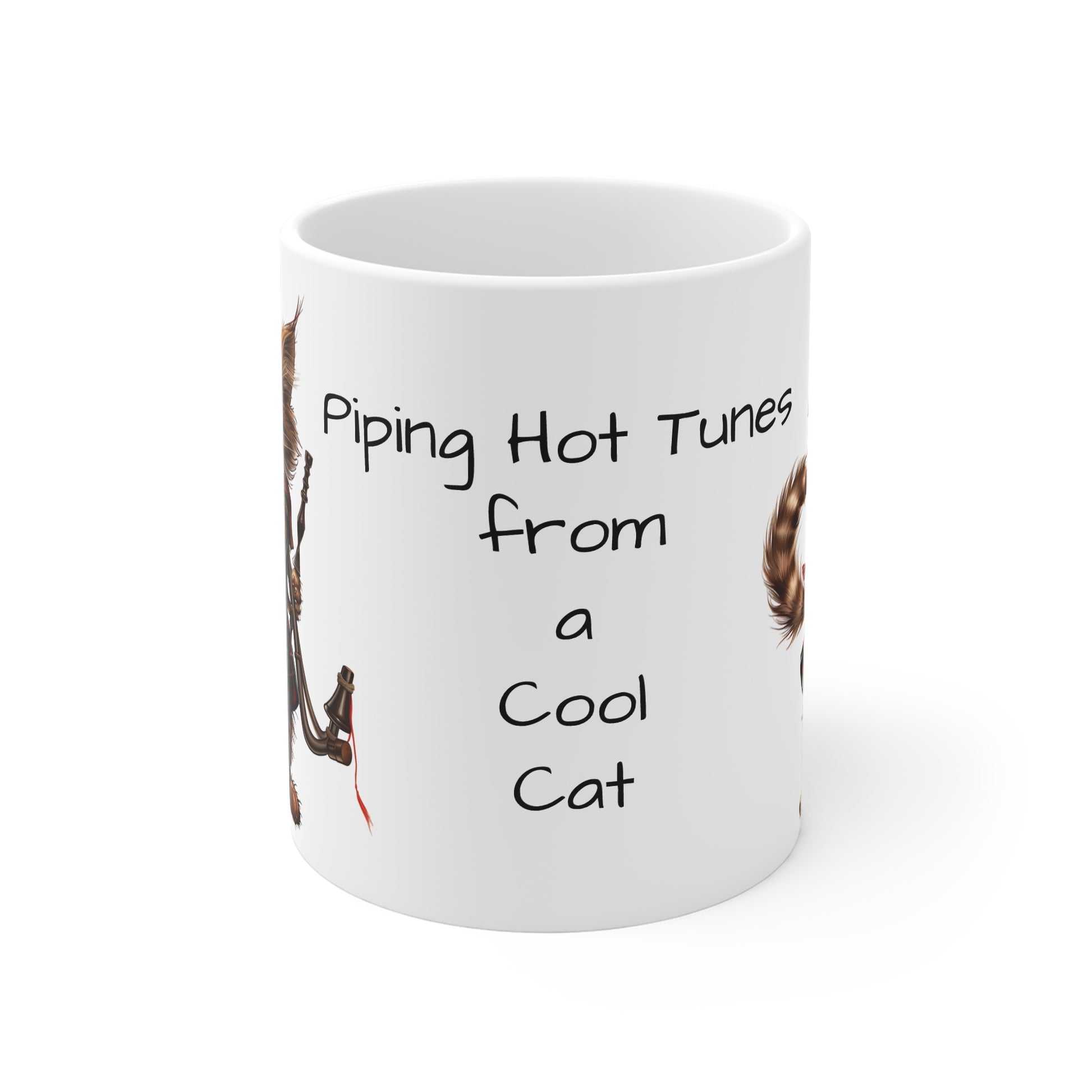 Cat Playing Bagpipes, White Coffee Mug, Funny Cat Coffee Cup, Tea Cup, Gift for Her, Gift for Friend, Gift for a Cat Lover, 11oz - Homevalley.co.uk