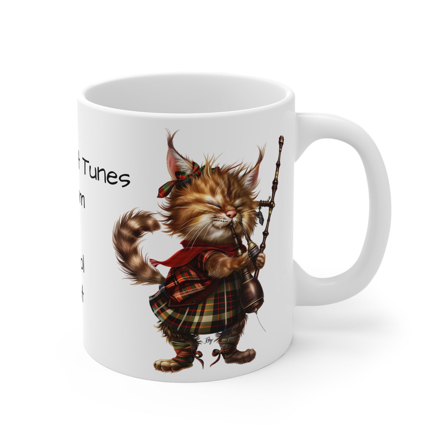 Cat Playing Bagpipes, White Coffee Mug, Funny Cat Coffee Cup, Tea Cup, Gift for Her, Gift for Friend, Gift for a Cat Lover, 11oz - Homevalley.co.uk