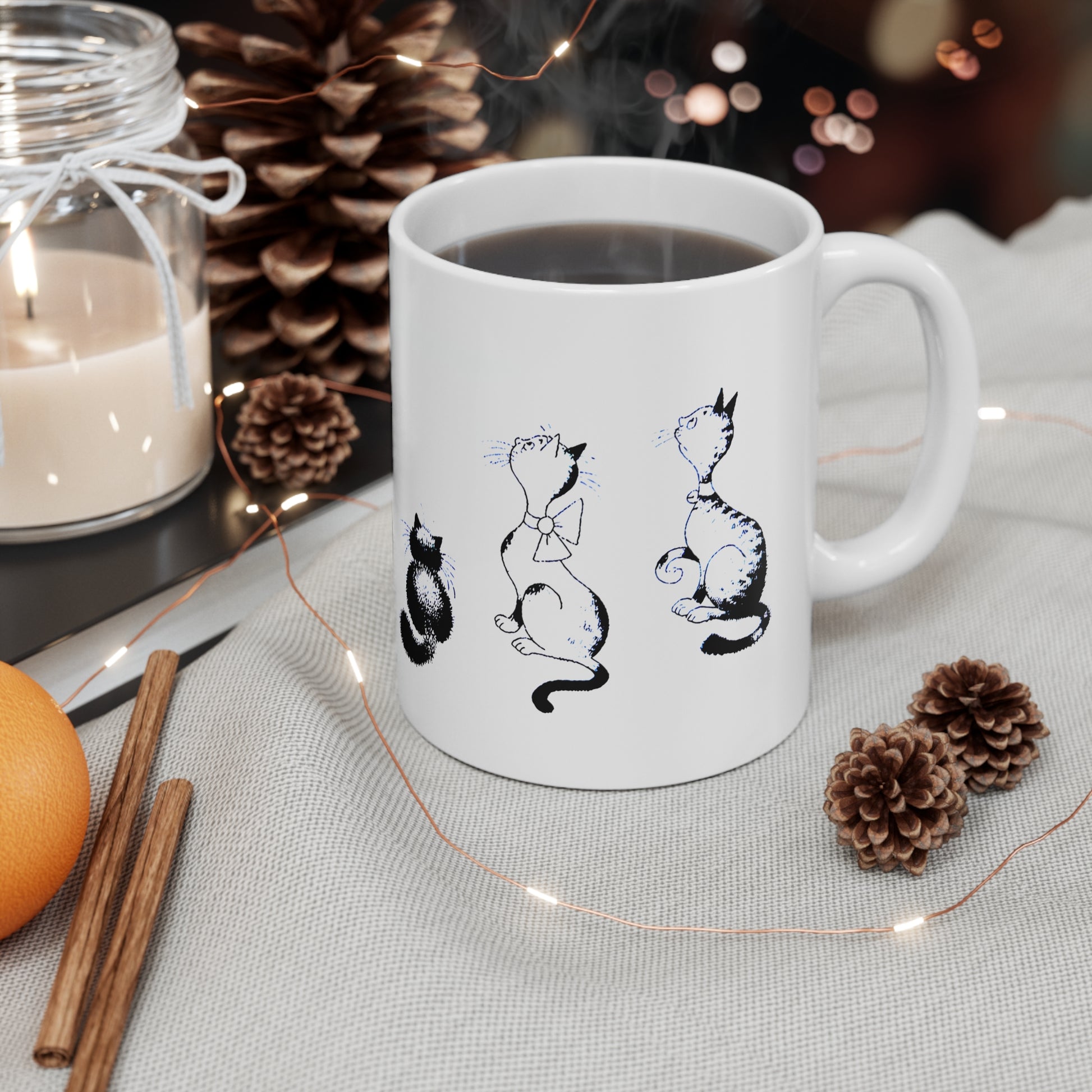 Cats White Ceramic Coffee Mug, Cat and Kittens Tea Cup, Animal Lovers Coffee Cup, Gift for Her, Mother's Day, 11oz - Homevalley.co.uk
