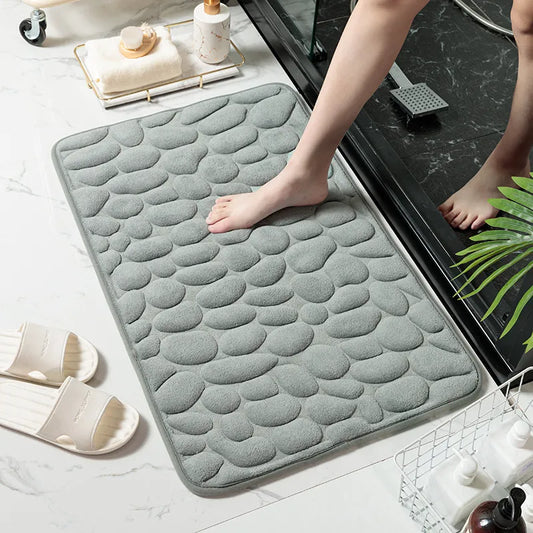 Cobblestone Embossed Non-Slip Memory Foam Bath Mat – Soft, Absorbent, and Stylish for Your Bathroom - Homevalley.co.uk