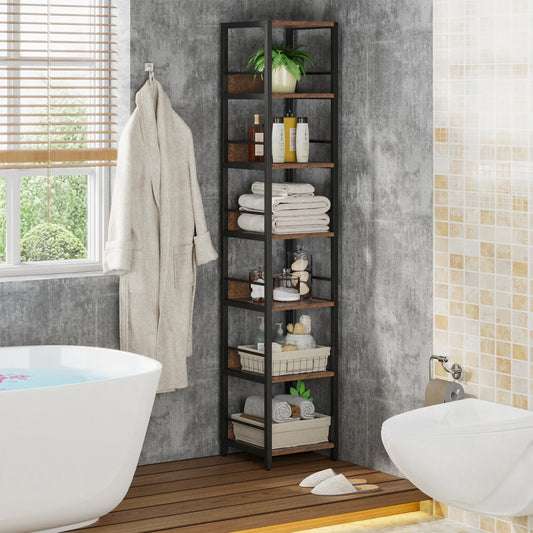 Corner Shelf 6 Tier Narrow Etagere Bookshelf Storage Rack Display Rack Multipurpose Shelving Unit - Homevalley.co.uk