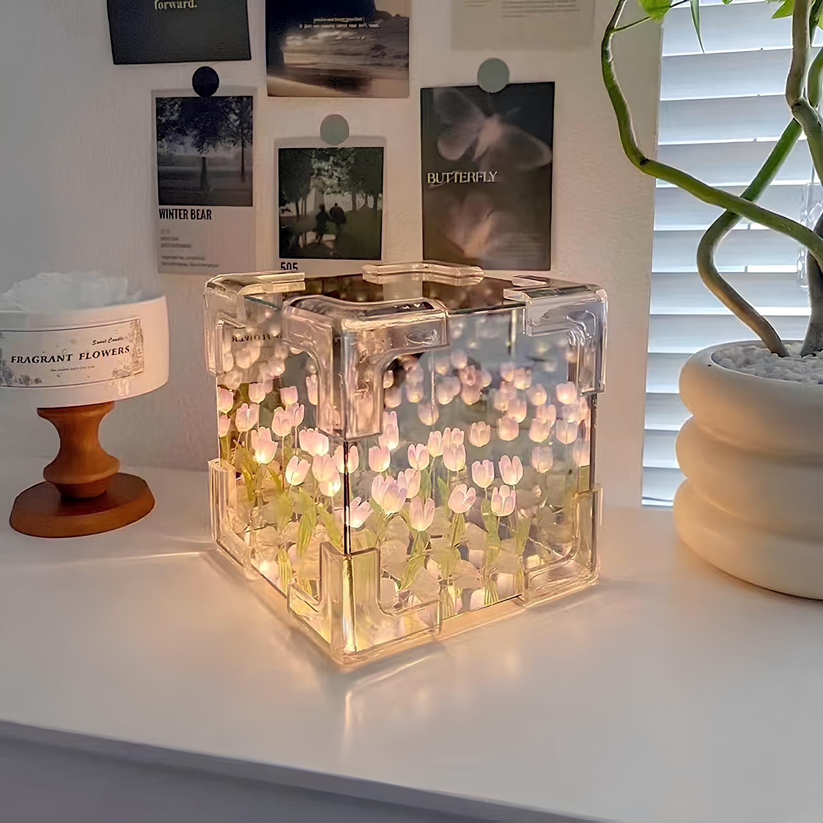 Creative DIY Tulip Flower Three-Dimensional Cube Small Night Lamp - Homevalley.co.uk