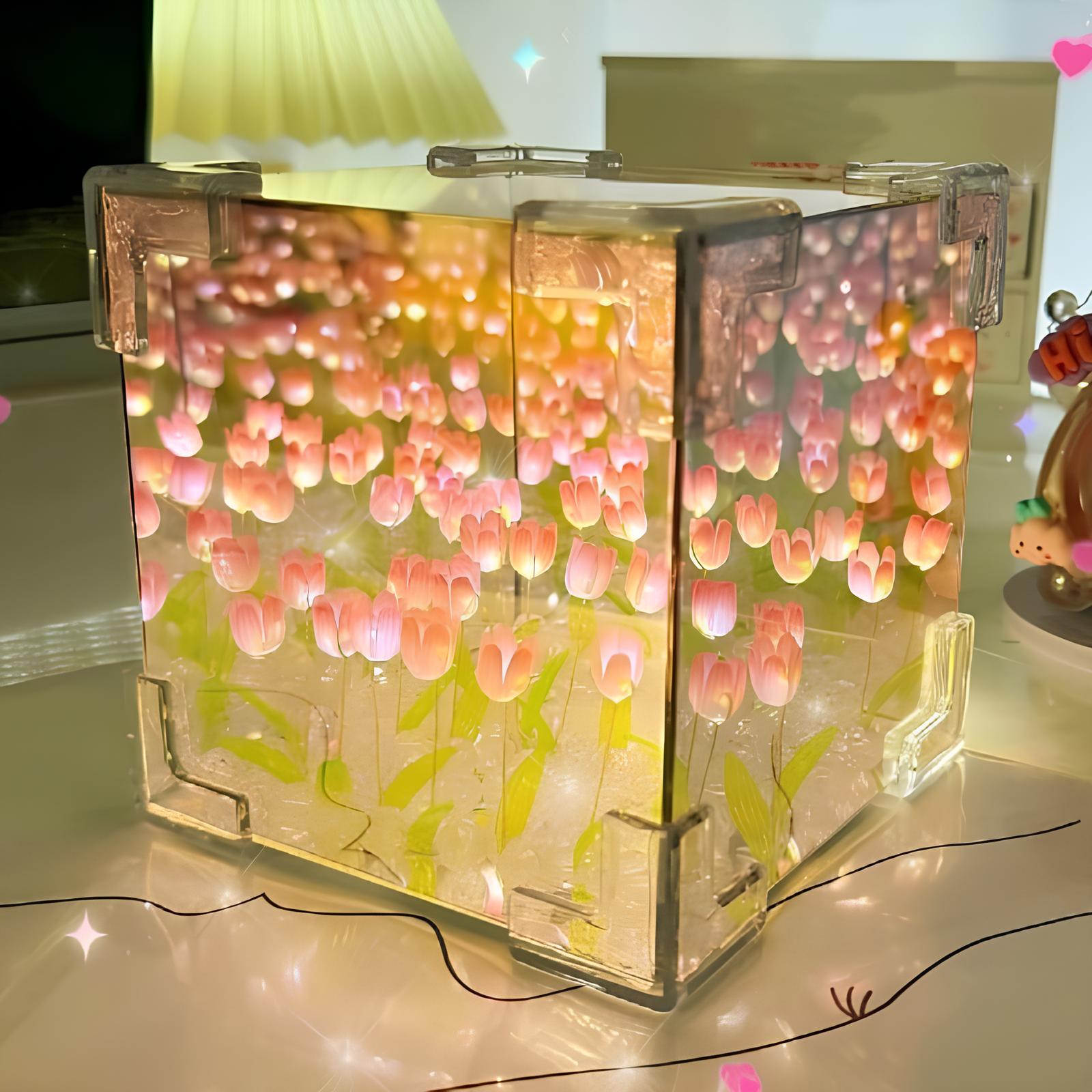 Creative DIY Tulip Flower Three-Dimensional Cube Small Night Lamp - Homevalley.co.uk