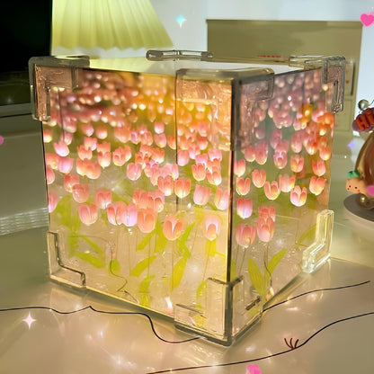 Creative DIY Tulip Flower Three-Dimensional Cube Small Night Lamp - Homevalley.co.uk
