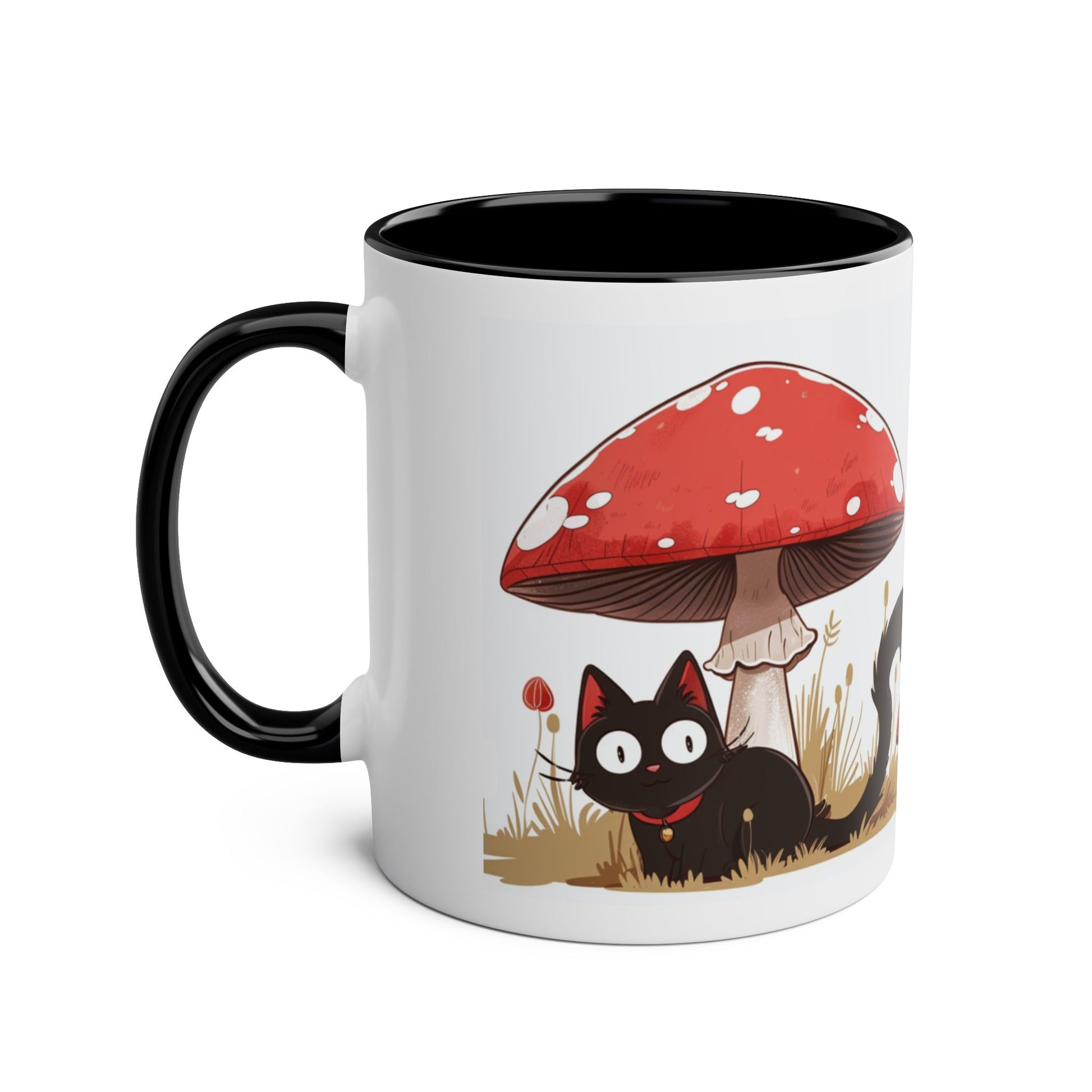 Cute Black Cat and a Mushroom Coffee Mug, Best Funny Mug, Gift For Friends | Cute Birthday Coffee Mug |Ceramic Coffee Cups, 11oz - Homevalley.co.uk