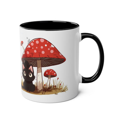 Cute Black Cat and a Mushroom Coffee Mug, Best Funny Mug, Gift For Friends | Cute Birthday Coffee Mug |Ceramic Coffee Cups, 11oz - Homevalley.co.uk