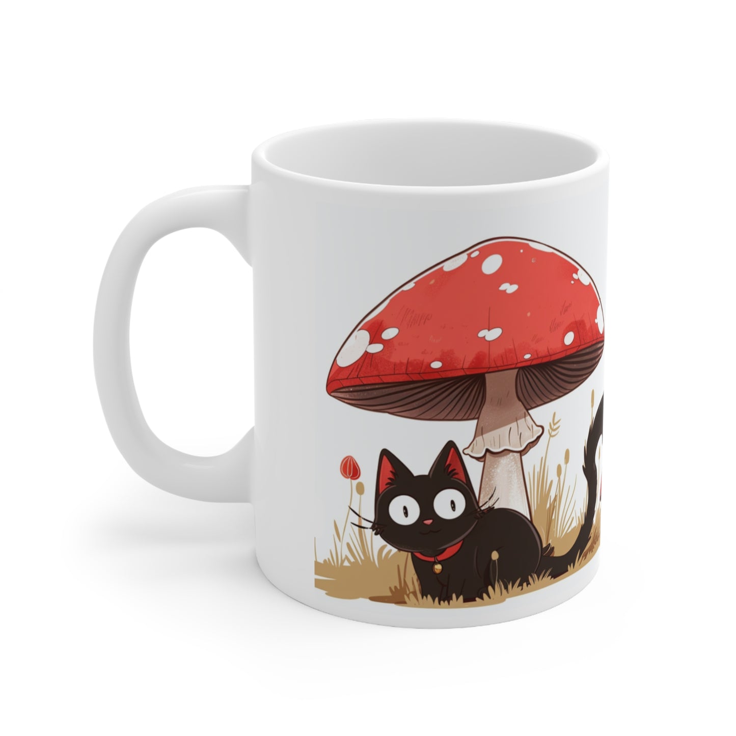 Cute Black Cat and a Mushroom Coffee Mug, Best Funny Mug, Gift For Friends | Cute Birthday Coffee Mug |Ceramic Coffee Cups, 11oz,15oz - Homevalley.co.uk