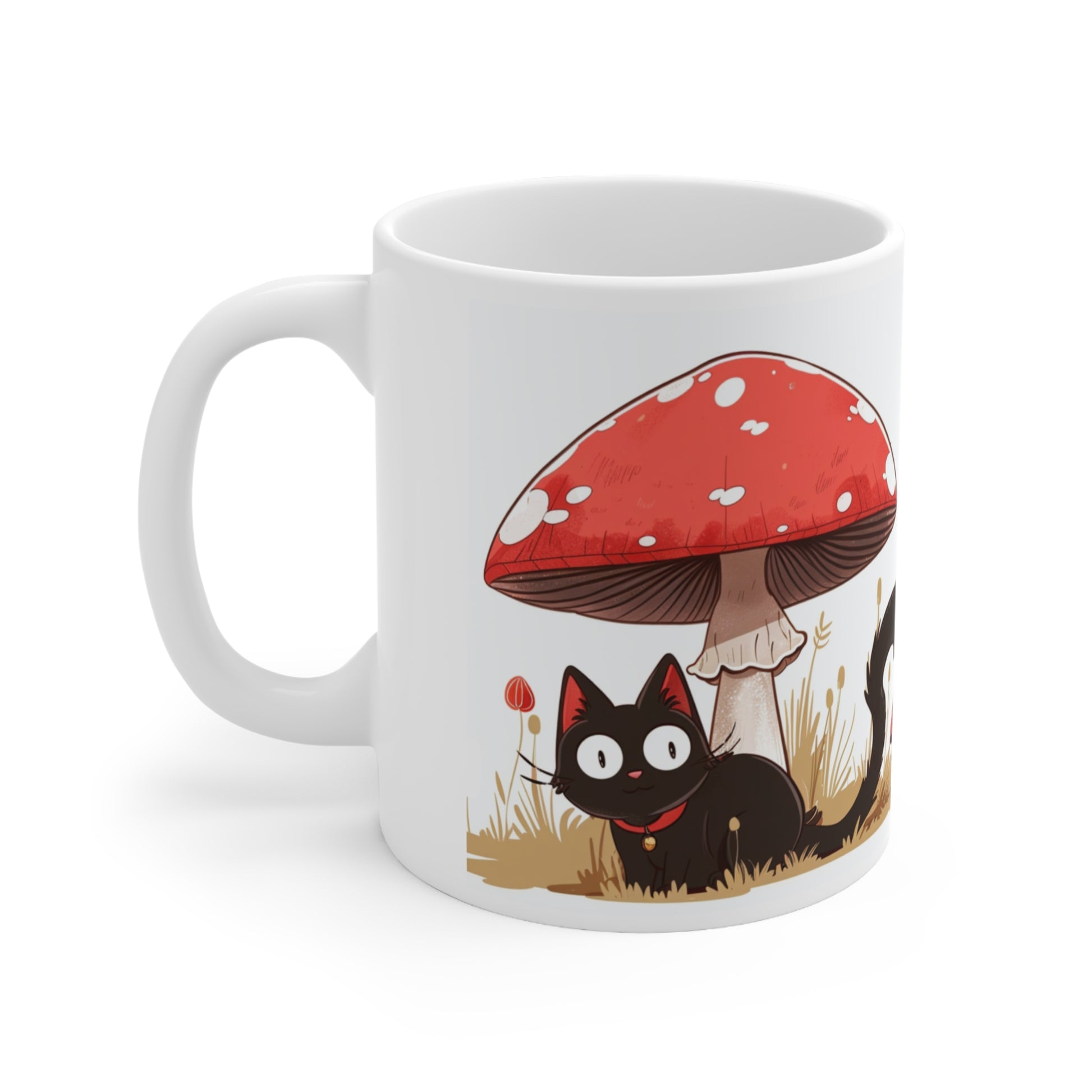 Cute Black Cat and a Mushroom Coffee Mug, Best Funny Mug, Gift For Friends | Cute Birthday Coffee Mug |Ceramic Coffee Cups, 11oz,15oz - Homevalley.co.uk