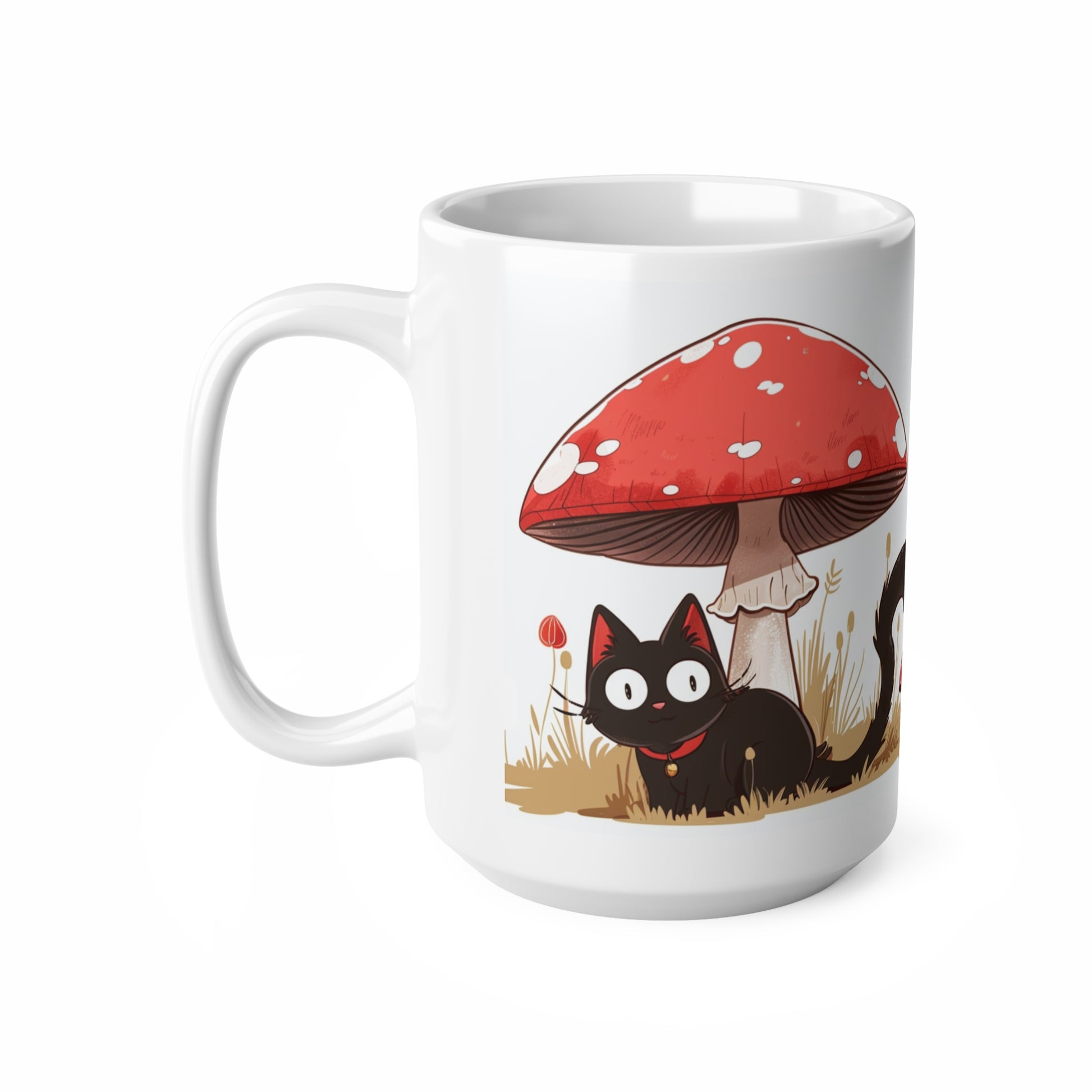 Cute Black Cat and a Mushroom Coffee Mug, Best Funny Mug, Gift For Friends | Cute Birthday Coffee Mug |Ceramic Coffee Cups, 11oz,15oz - Homevalley.co.uk