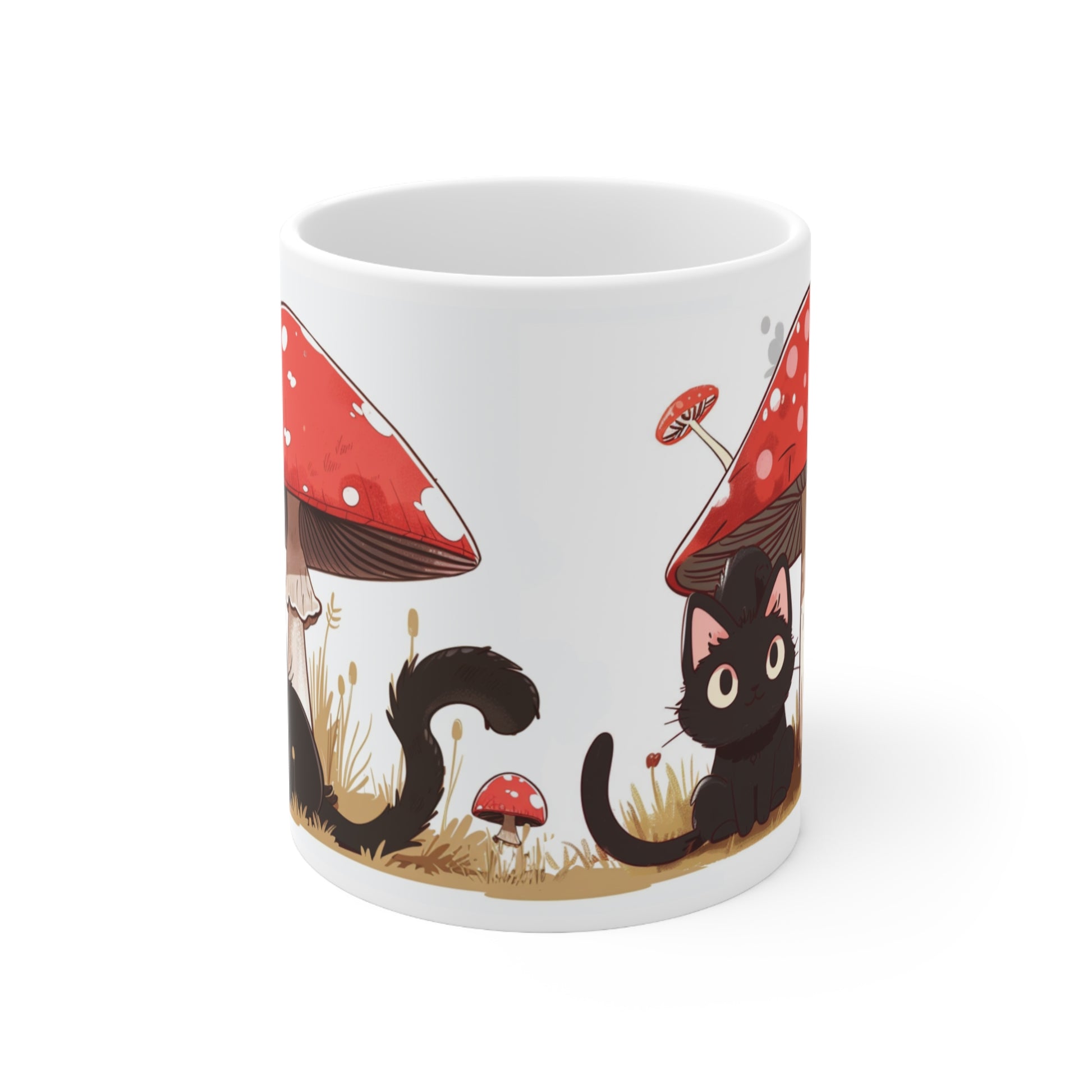Cute Black Cat and a Mushroom Coffee Mug, Best Funny Mug, Gift For Friends | Cute Birthday Coffee Mug |Ceramic Coffee Cups, 11oz,15oz - Homevalley.co.uk