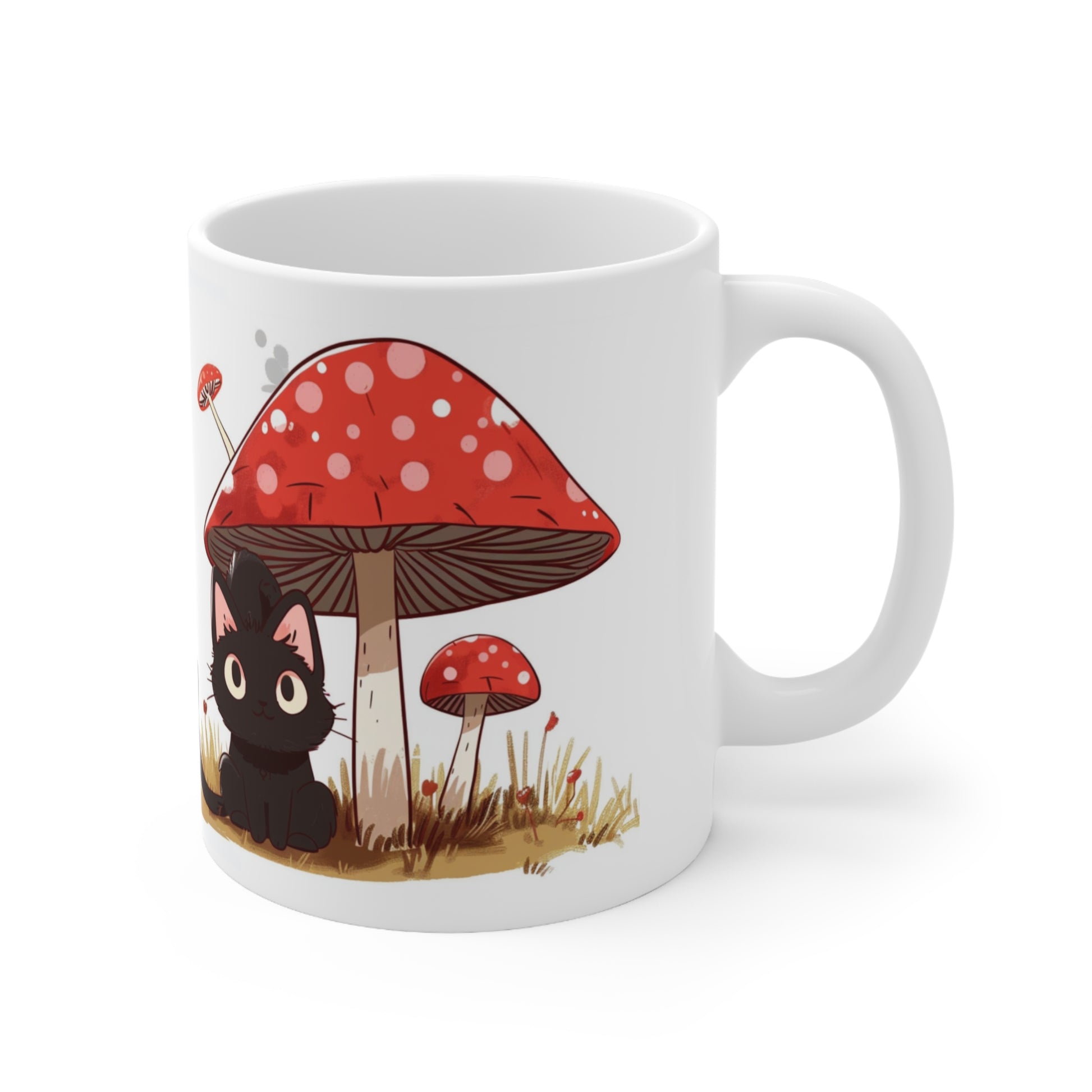 Cute Black Cat and a Mushroom Coffee Mug, Best Funny Mug, Gift For Friends | Cute Birthday Coffee Mug |Ceramic Coffee Cups, 11oz,15oz - Homevalley.co.uk