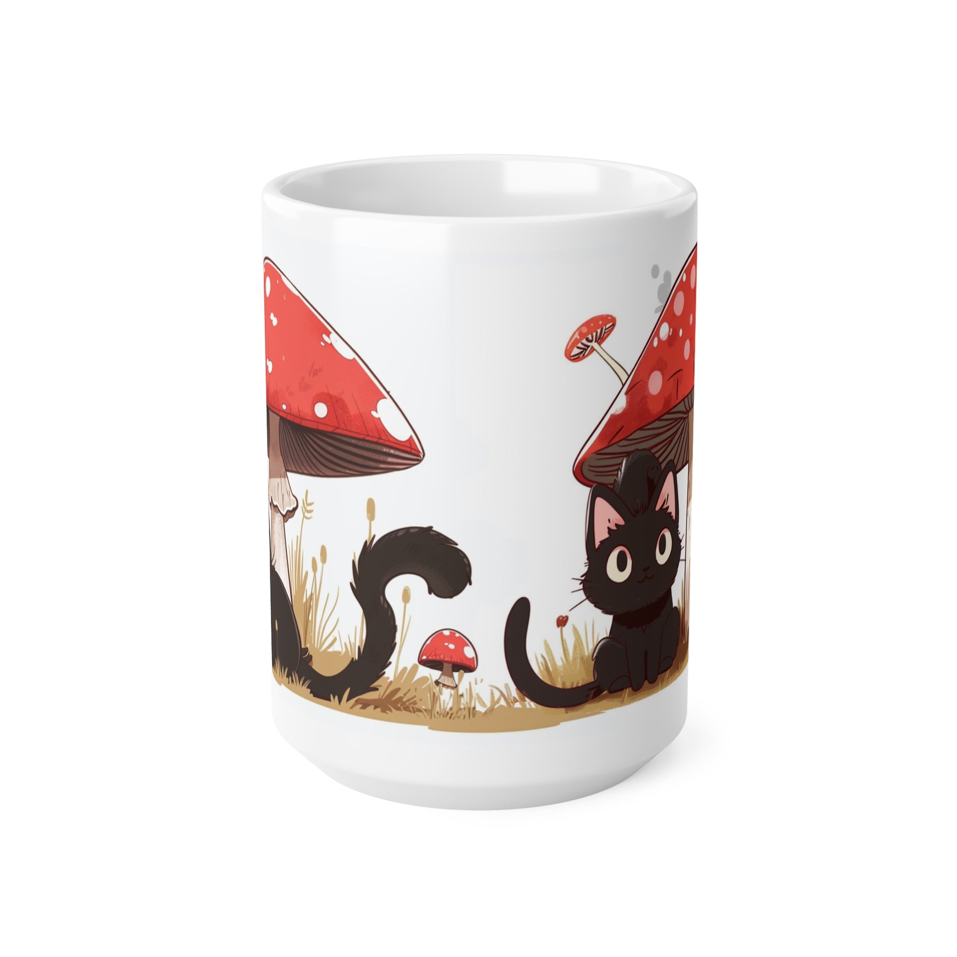 Cute Black Cat and a Mushroom Coffee Mug, Best Funny Mug, Gift For Friends | Cute Birthday Coffee Mug |Ceramic Coffee Cups, 11oz,15oz - Homevalley.co.uk