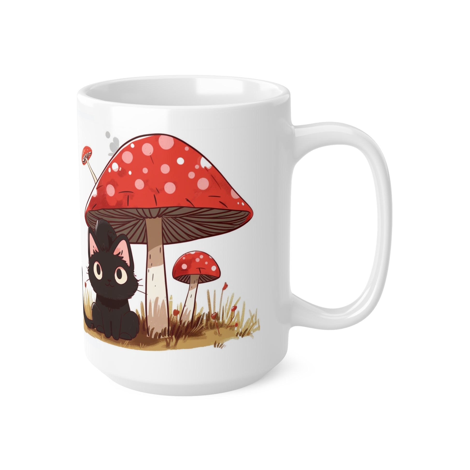 Cute Black Cat and a Mushroom Coffee Mug, Best Funny Mug, Gift For Friends | Cute Birthday Coffee Mug |Ceramic Coffee Cups, 11oz,15oz - Homevalley.co.uk