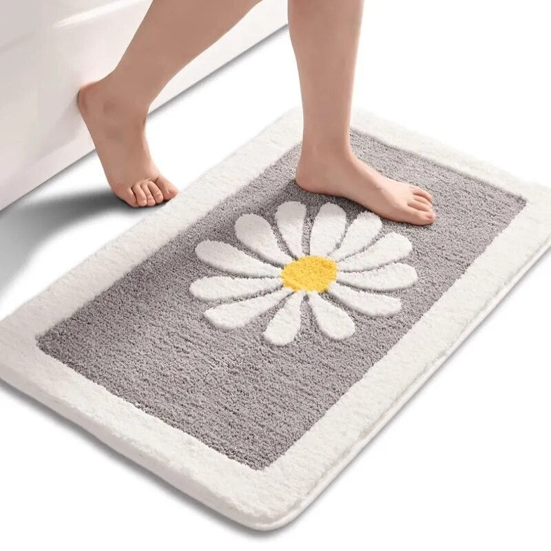 Daisy Flower Non-Slip Absorbent Microfiber Bathroom Mat – Soft, Stylish, and Safe for Your Bathroom - Homevalley.co.uk
