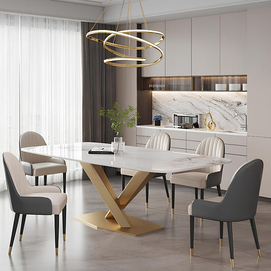 Dining Table Set with Marble Top, Stainless Steel base and chairs - Homevalley.co.uk