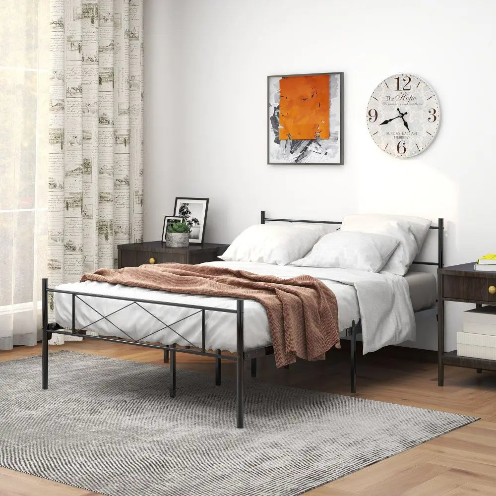 Double Single Metal Bed Frame with Headboard - Homevalley.co.uk