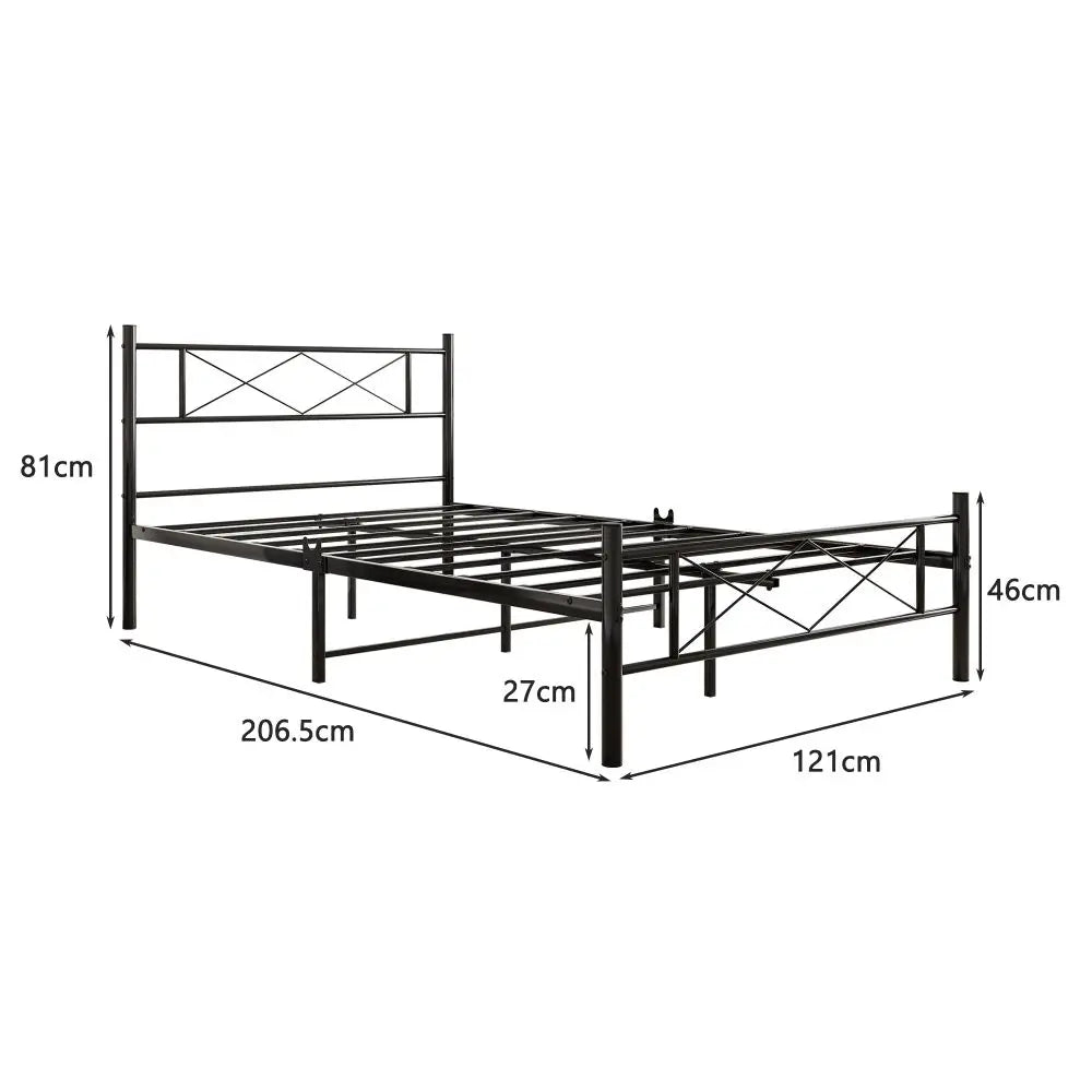 Double Single Metal Bed Frame with Headboard - Homevalley.co.uk
