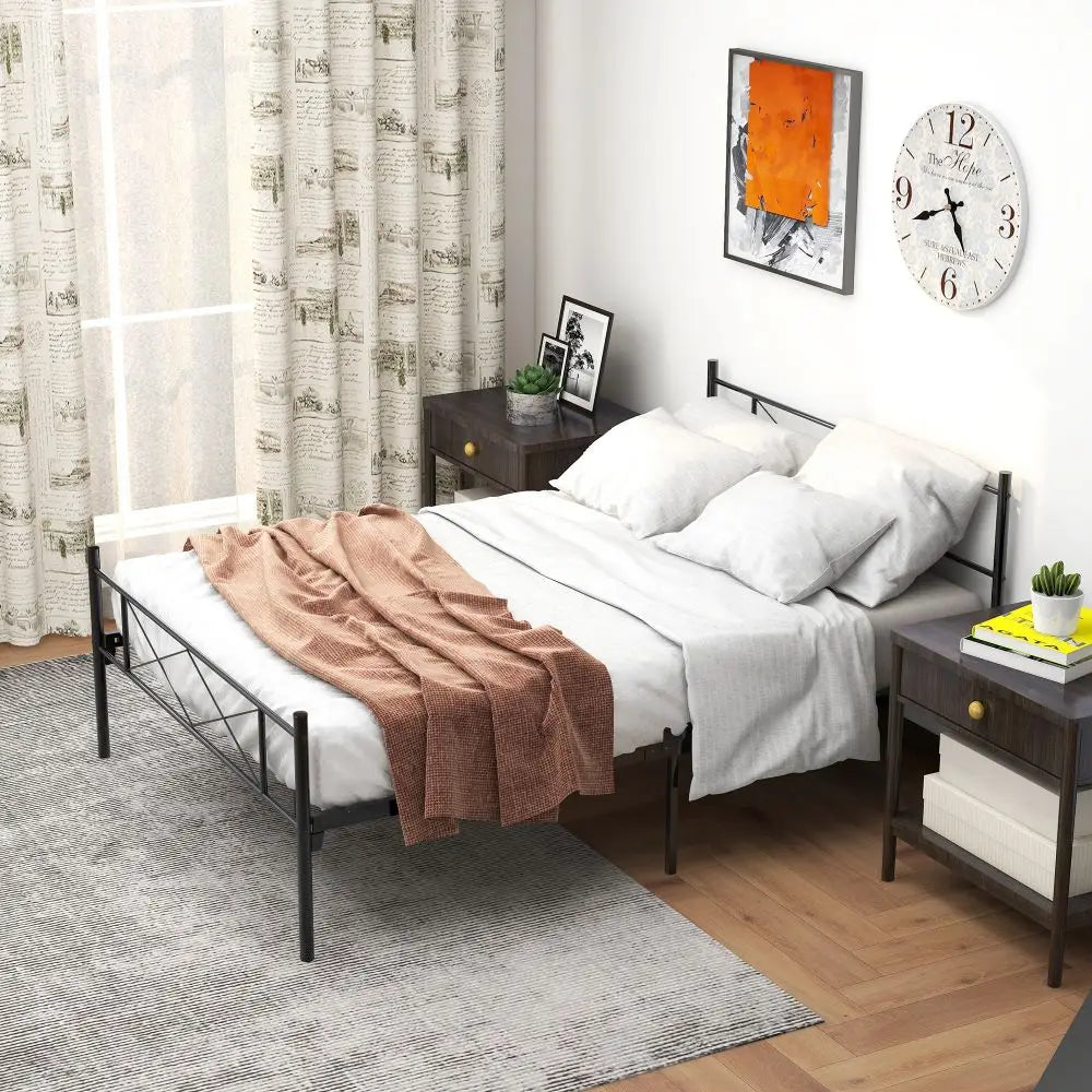 Double Single Metal Bed Frame with Headboard - Homevalley.co.uk