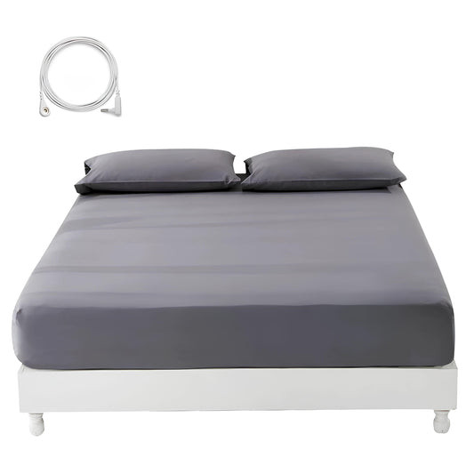 Earthing Grounding Fitted Sheet with Earth Connection Cable Pure Silver Fiber Conductive Bed Sheet - Homevalley.co.uk
