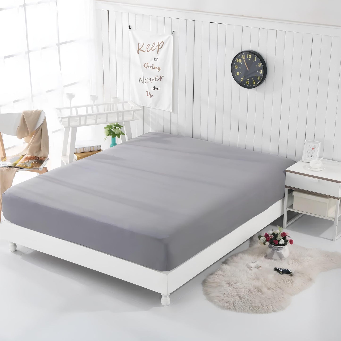 Earthing Grounding Fitted Sheet with Earth Connection Cable Pure Silver Fiber Conductive Bed Sheet - Homevalley.co.uk