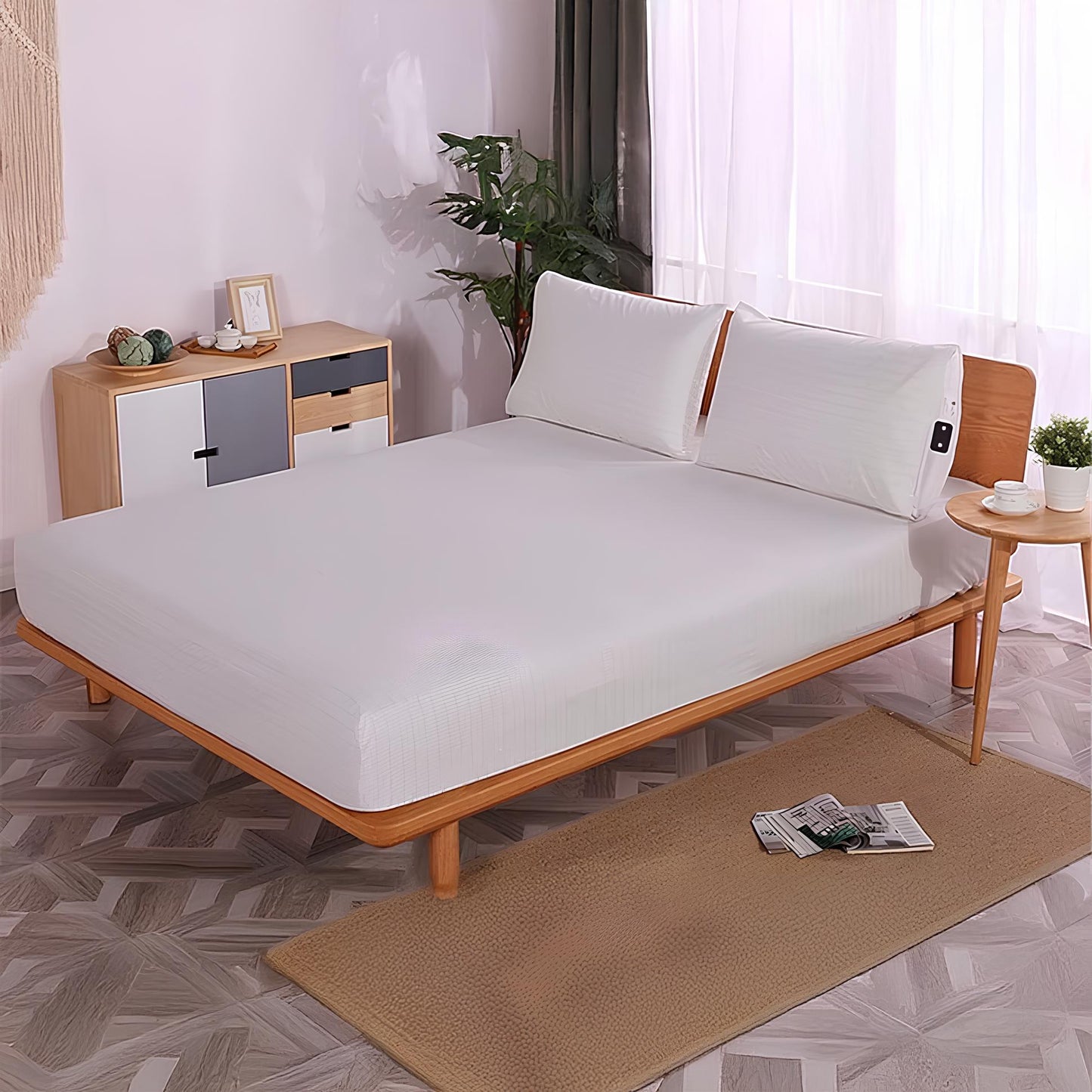 Earthing Grounding Fitted Sheet with Earth Connection Cable Pure Silver Fiber Conductive Bed Sheet - Homevalley.co.uk