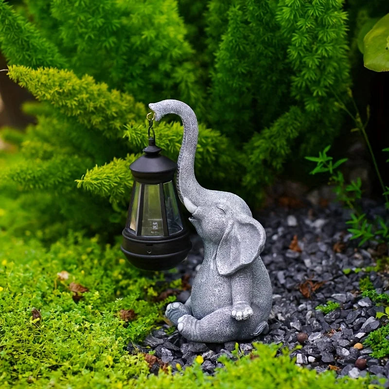 Elephant with Solar Lantern Garden Sculpture Ornament - Homevalley.co.uk