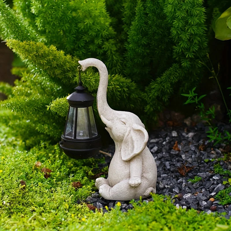 Elephant with Solar Lantern Garden Sculpture Ornament - Homevalley.co.uk