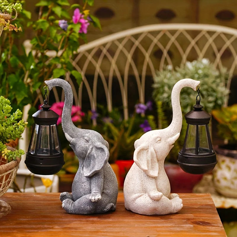 Elephant with Solar Lantern Garden Sculpture Ornament - Homevalley.co.uk