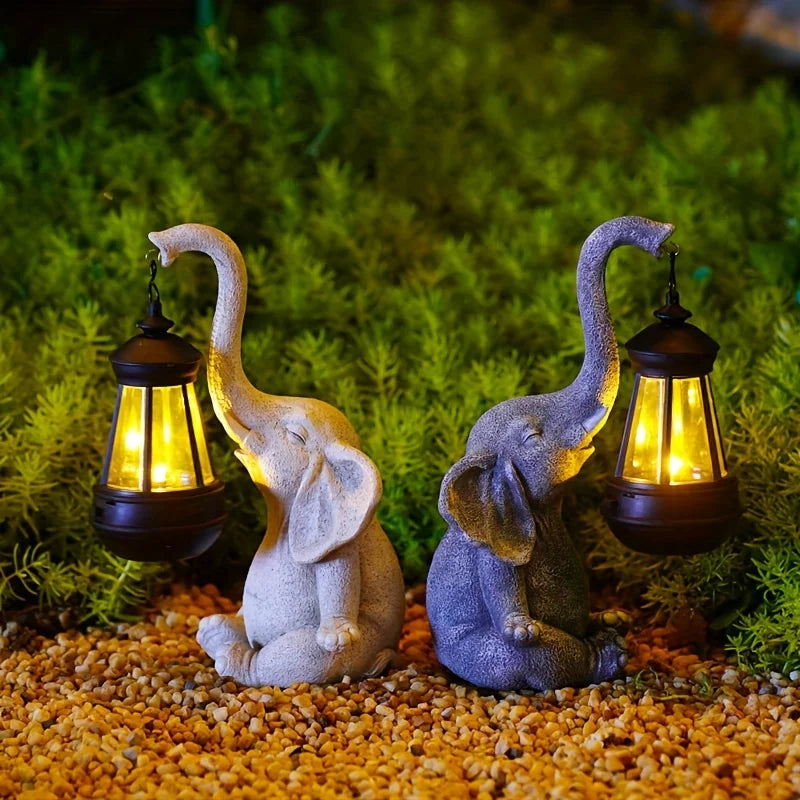 Elephant with Solar Lantern Garden Sculpture Ornament - Homevalley.co.uk